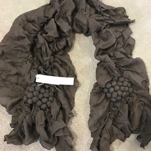 Redwood Court NWT brown linen pom-pom Shawl MSRP $82‎
